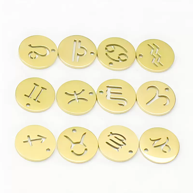 镜面不锈钢12星座圆牌吊坠 DIY饰品配件金币钛钢项链吊坠圆牌项链