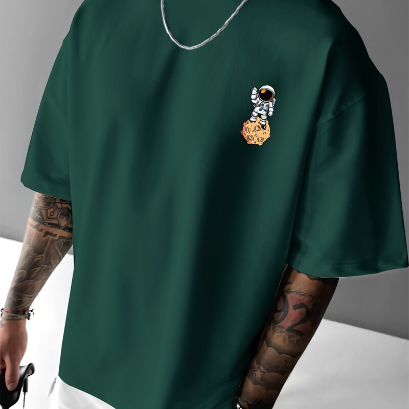Sports Astronaut Men's Round Neck Short-Sleeved T-Shirt Cartoon Pure Cotton Loose Top Summer Fashion Casual Print Sports Astronaut Men's Round Neck Short-Sleeved T-Shirt Cartoon Pure Cotton Loose Top Summer Fashion Casual Print