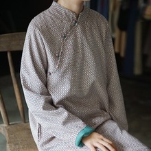 原创春季国风中式斜襟撞色旗袍复古几何印花显瘦连身裙茶服L19416