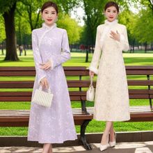 新中式秋冬季新款民族风复古改良款旗袍连衣裙中长款打底裙