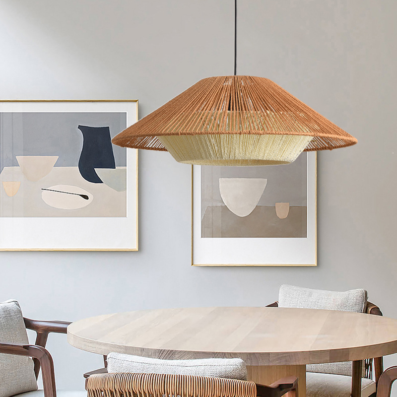 Estilo japonés estilo silencioso lámpara tejida cáñamo cuerda creativa pantalla comedor sala de estar B & B Inn té Sala simple ratán lámpara