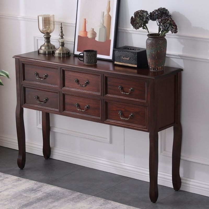 American-Style Retro Solid Wood Entryway Table, Home Bedroom Storage Cabinet, Living Room Large-Capacity Storage Cabinet, New Chinese-Style Long Table