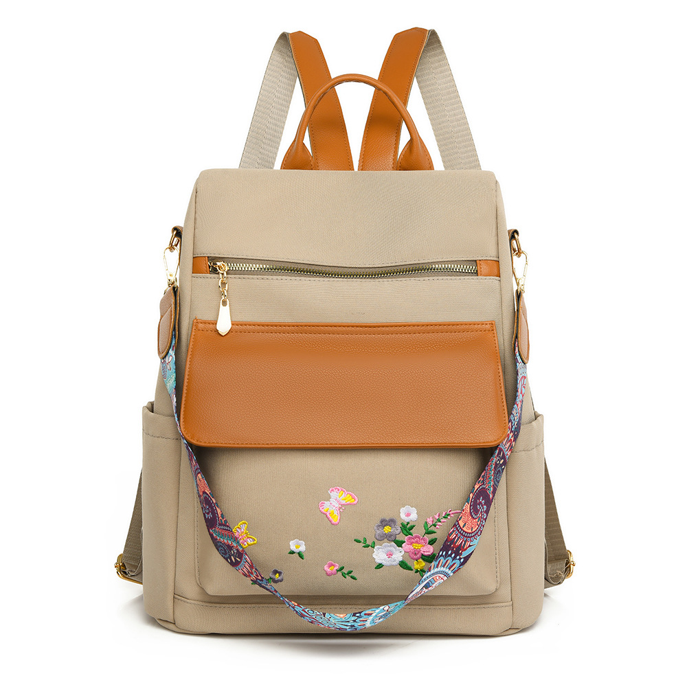 Mochila antirrobo para mujer bordada de nueva moda Mochila de viaje simple y ligera Mochila de doble uso para desplazamientos urbanos