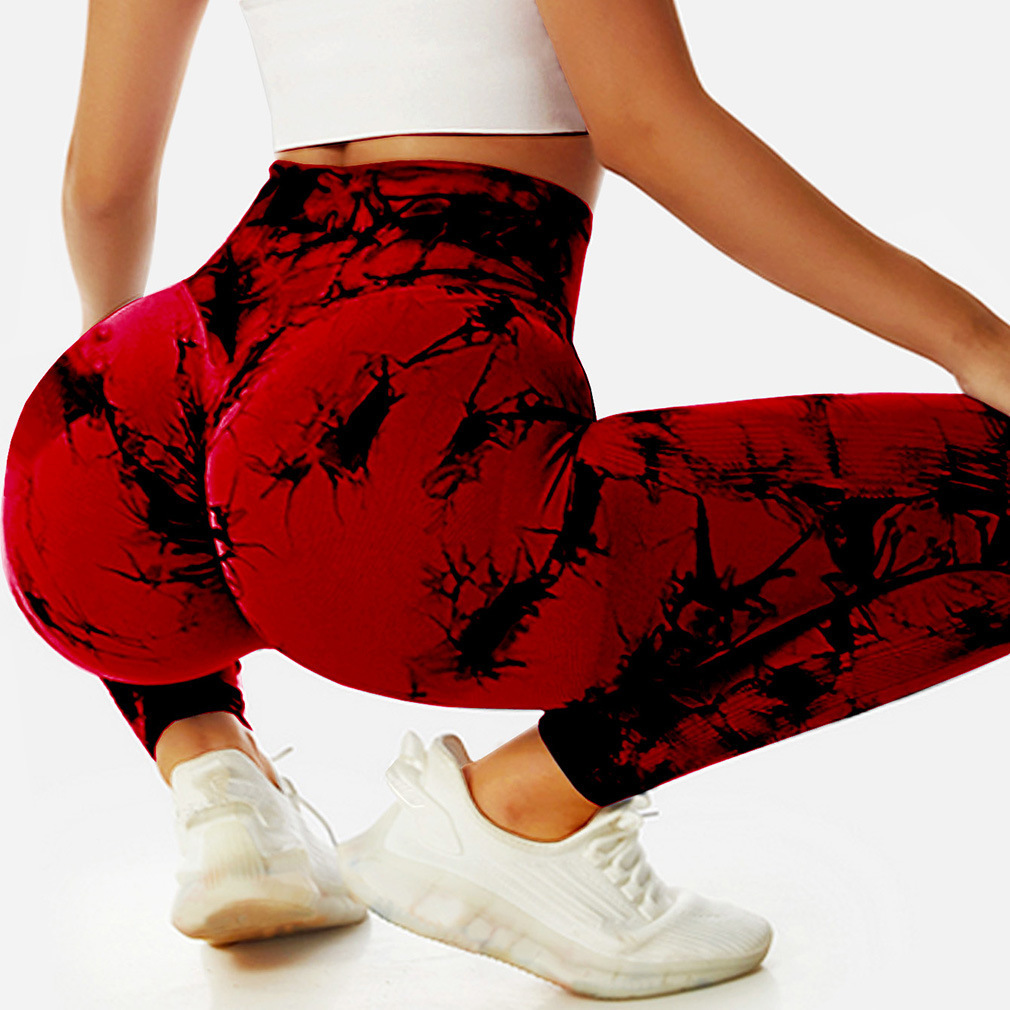 Versión gruesa talla S 200g + sin costuras pantalones de yoga de la aptitud de las mujeres Pantalones deportivos tie-dyed tie-float Hip-lifting pantalones Leggings