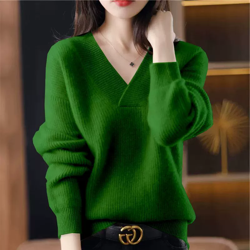 Demi-season solid knitted sweater, loose fit, increased thickness