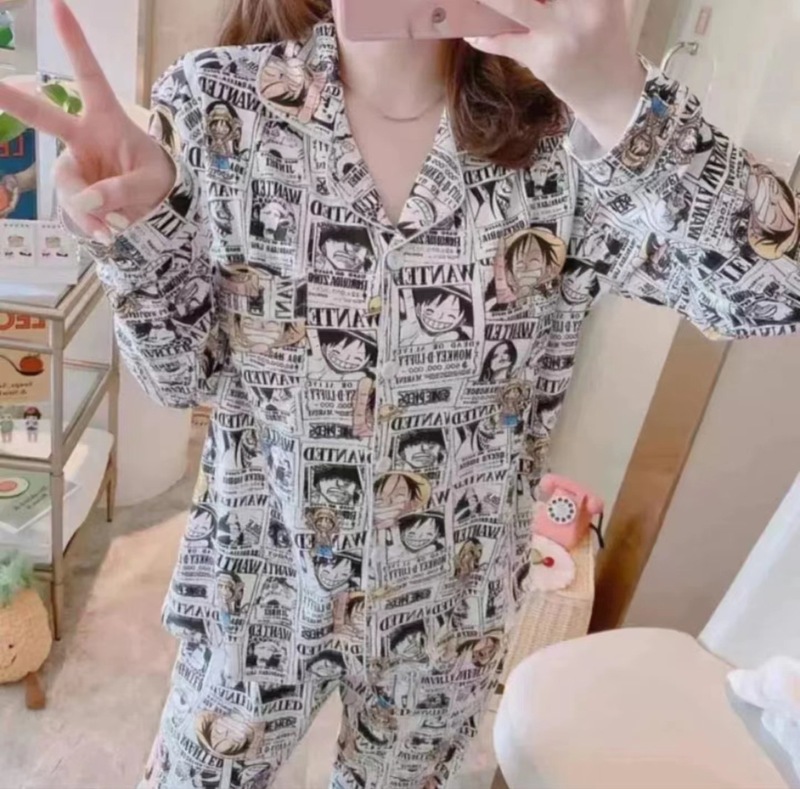 メーカー卸売春と秋の女性用パジャマ漫画ホーム服女の子長袖ズボンラペル在庫ありかわいいダブルロング|undefined