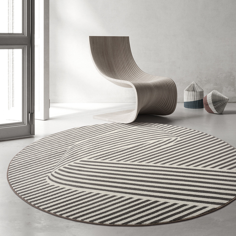 Minimalistischer Luxus-Dropshipping-Teppich, modern, schlicht, skandinavisch, für Schlafzimmer und Wohnzimmer, Hängekorb, geometrische Linien, runde Matte_voghion.com