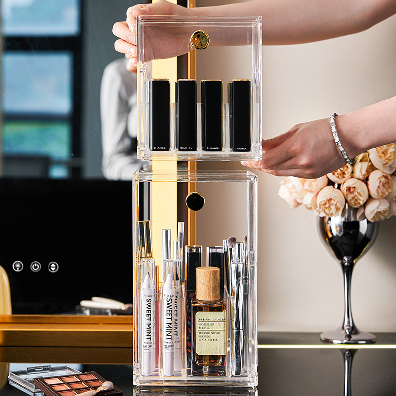 Organizador de escritorio para cosméticos estante para lápiz labial caja grande a prueba de polvo para brochas y maquillaje