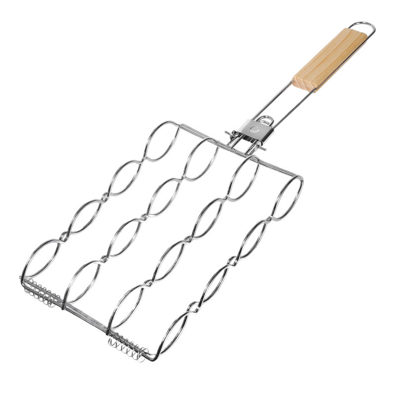 Cesta para Barbacoa con Mango de Madera de Acero Inoxidable, Antiadherente, para Camping y Parrilla