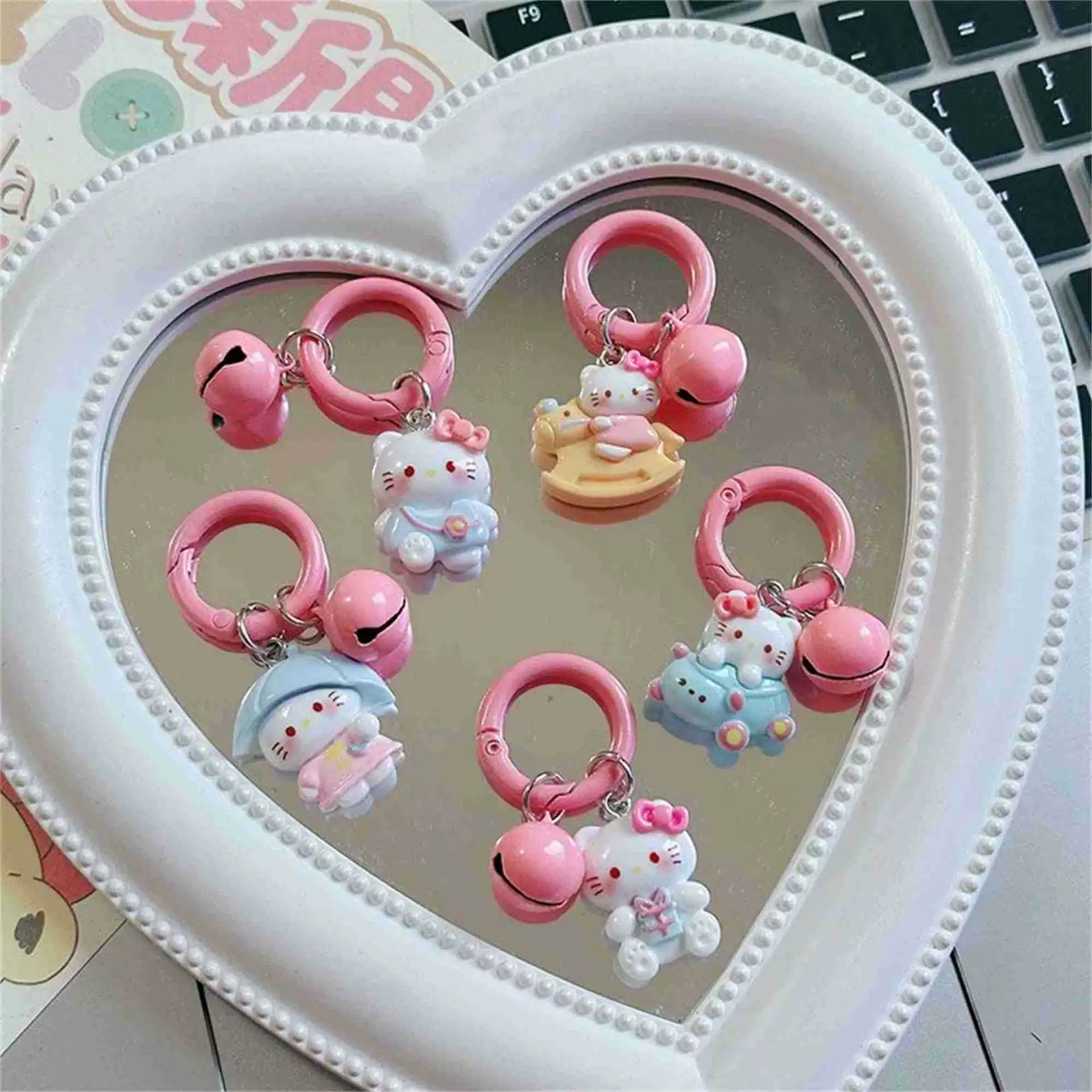 Hello kitty, фуксия мультфильм брелок, маленький колокольчик, подвеска, рюкзак, аксессуар для сумки