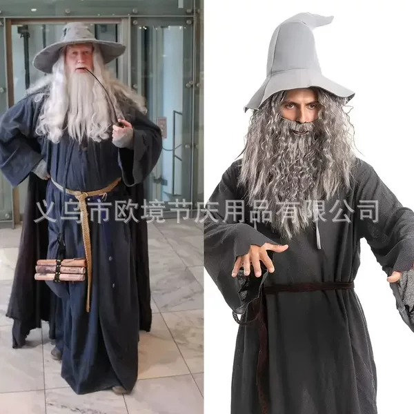Gandalf COS Dress-up Lord of the Rings Hobbit Movie and TV Performance Props Grey Beard Grey Grand Mage Hat