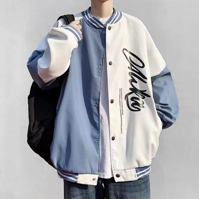 2025 New Baseball Uniform Men's Spring and Summer Hong Kong Style Ins Trend Contrasting Color Printing Junior High School Student Thin Jacket