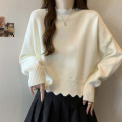 法式花边半高领正肩针织衫毛衣女秋冬大码宽松短款打底衫软糯上衣