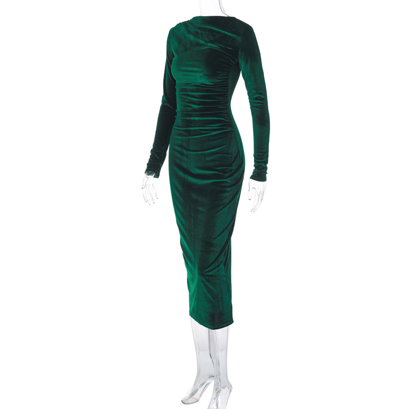 462g Weight Midi Dress Dress Length Type Long Sleeve Sleeve Length Velvet Dress Dresses Type Spandex, Polyester Fabric Type Mid Waist Waist Line Banquet, Evening Party Occasion Round Neck Neckline Slim Fit Type Solid Color Pattern Spring Season Women's Gender Elegant Style Wholesale Women's Elegant Solid Color Banquet Evening Party Round Neck Long Sleeve Velvet Dress 14