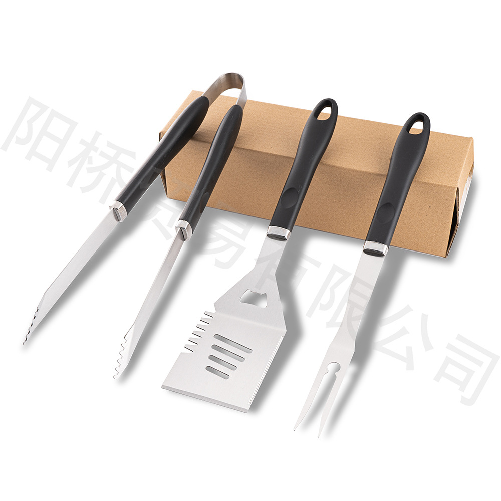 Fábrica directa Amazon camping BBQ combinado herramientas de barbacoa mango de plástico de acero inoxidable set de parrilla
