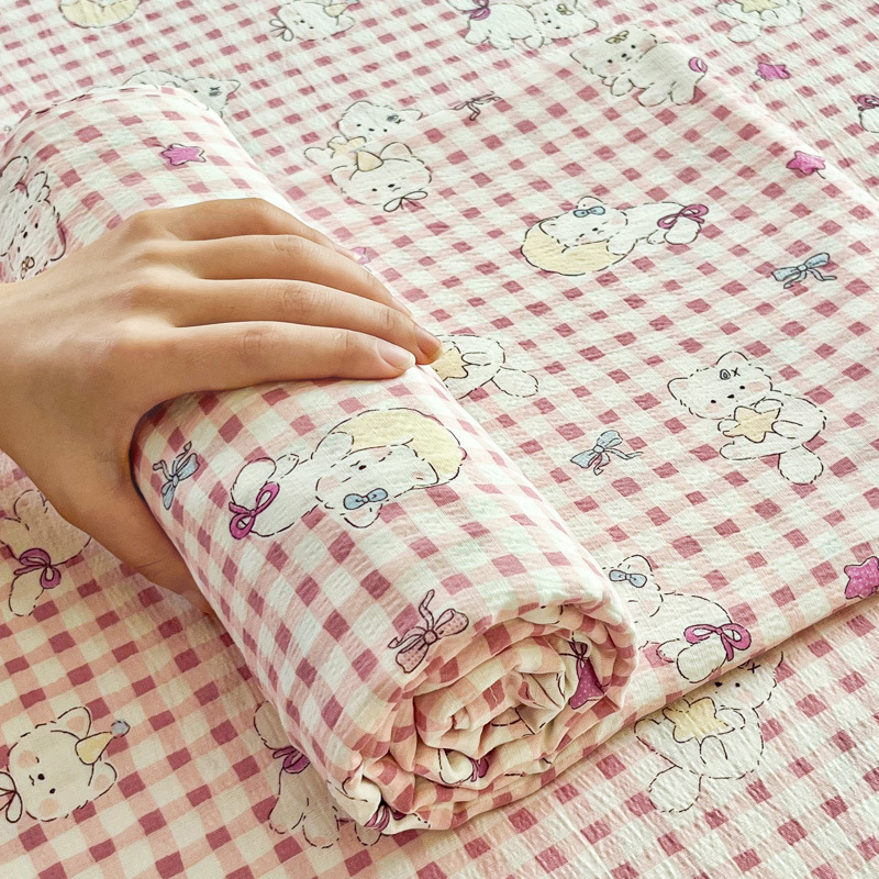 Sábanas de gasa de doble capa de una sola pieza nueva, sábana para dormir desnuda, juego de tres piezas, cama doble de celebridades de Internet, cama kang, sin correr, sin resbalar