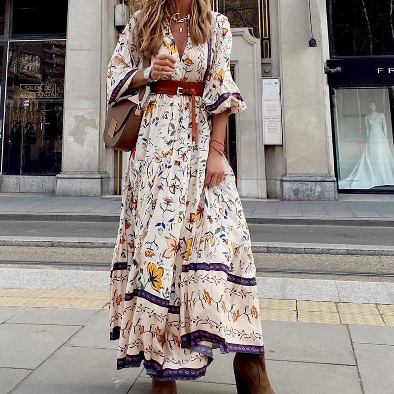 bohemian style printing long dress NSONF123907