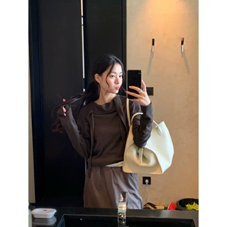 素美汇LEM极简风围巾领长袖T恤女26秋冬新款设计感飘带打底衫上衣