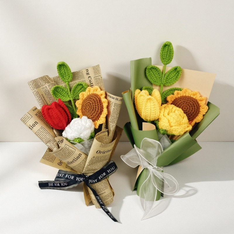 Ramo de Navidad transfronterizo, hilo de lana de crochet a mano, hilo de lana de tulipán, adornos de flores de punto, regalos a mano