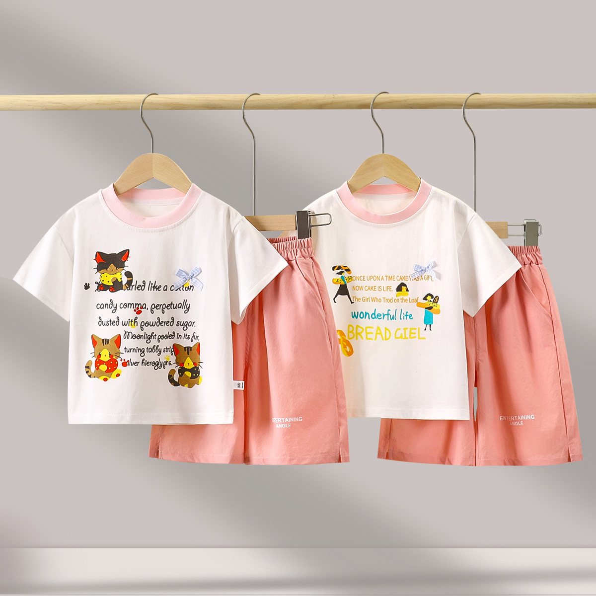 Traje de manga corta para niñas verano nuevo estilo camiseta de bebé para niñas pantalones cortos de verano estilo occidental ropa suelta para niños al por mayor