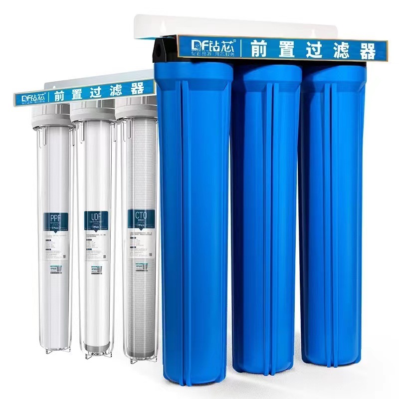 20 pulgadas botella azul transparente botella de cobre a prueba de explosiones gran flujo de filtración de agua del grifo