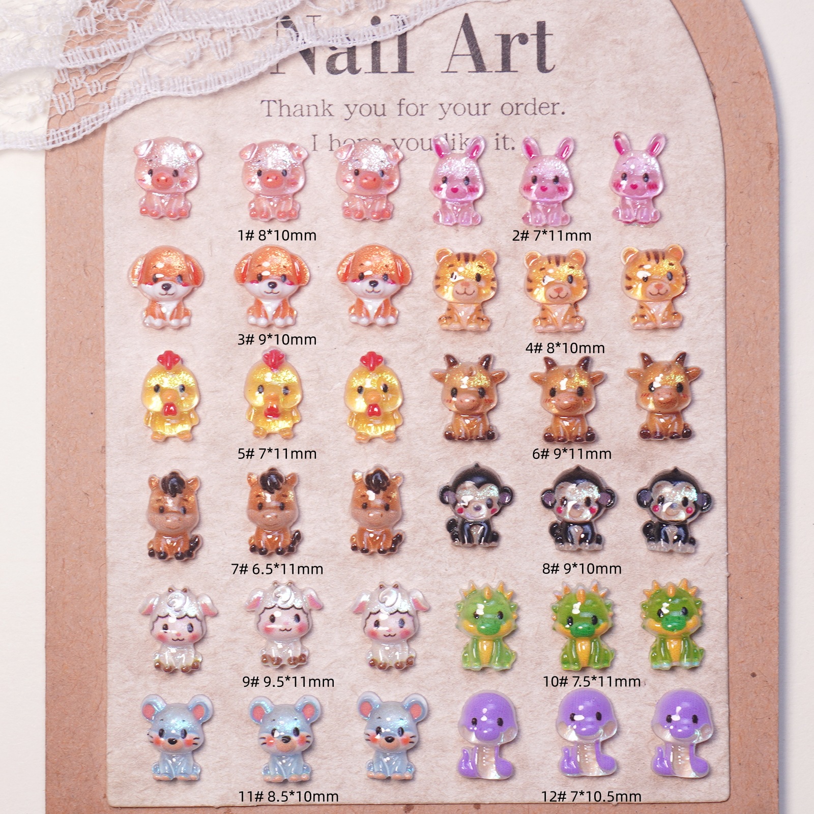 Trendy Japanese-Style Cartoon Nail Art Decorations, Cute 3D Twelve Zodiac Resin Accessories, Small Parts for DIY Earrings