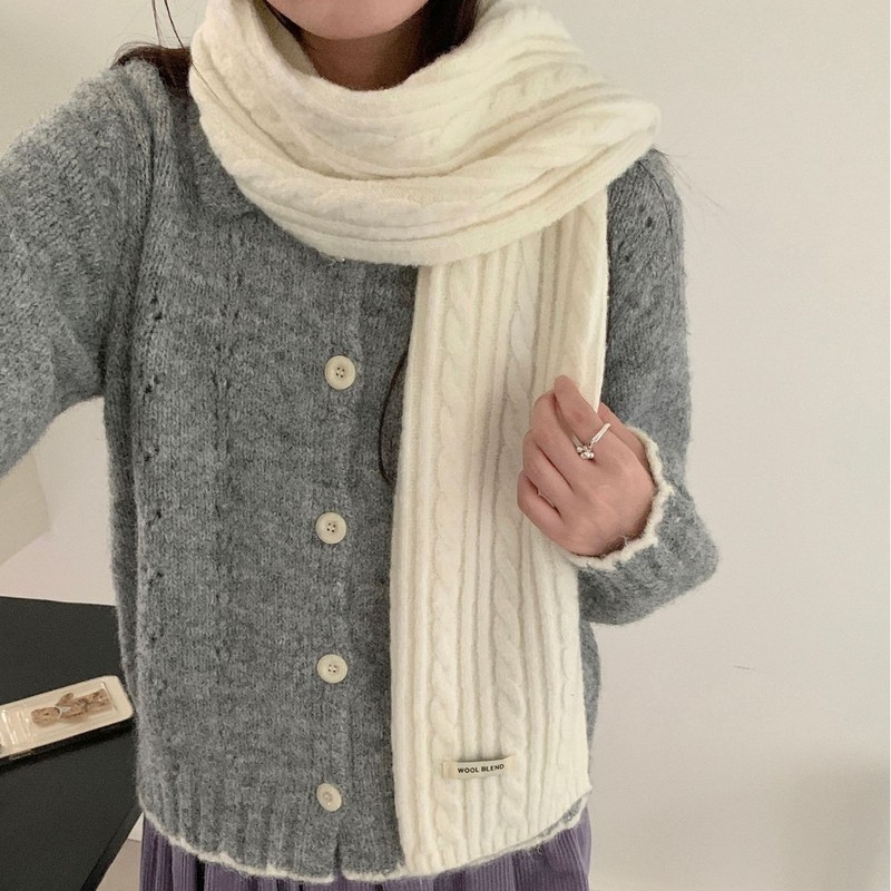 新款秋冬季女八字围巾羊毛混纺针织纯色甜美韩版百搭时尚保暖围脖|undefined