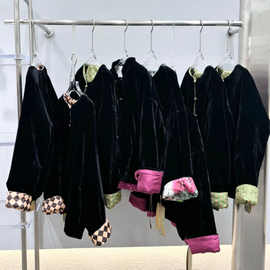 荷青川真丝丝绒棉服剪标批发品牌折扣女装国风外套尾款货源清仓