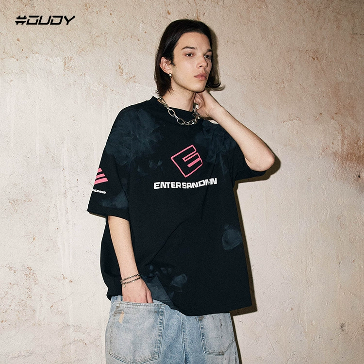 #OVDY TF-Wang Junxi, тот же летний новый товар для мальчиков с коротким рукавом, тяжелая работа, краска, пузырьковая печать, 260 грамм, половинный рукав