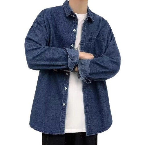 Japanese Retro Washed Denim Long-Sleeve Shirt for Men - Spring and Autumn New Trend Casual Stylish Versatile Bad Boy Workwear Shirt