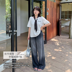 双天2025夏新作大きいサイズ婦人服太めmm100kgトップス高級感レタープリント半袖レディースTシャツ8958