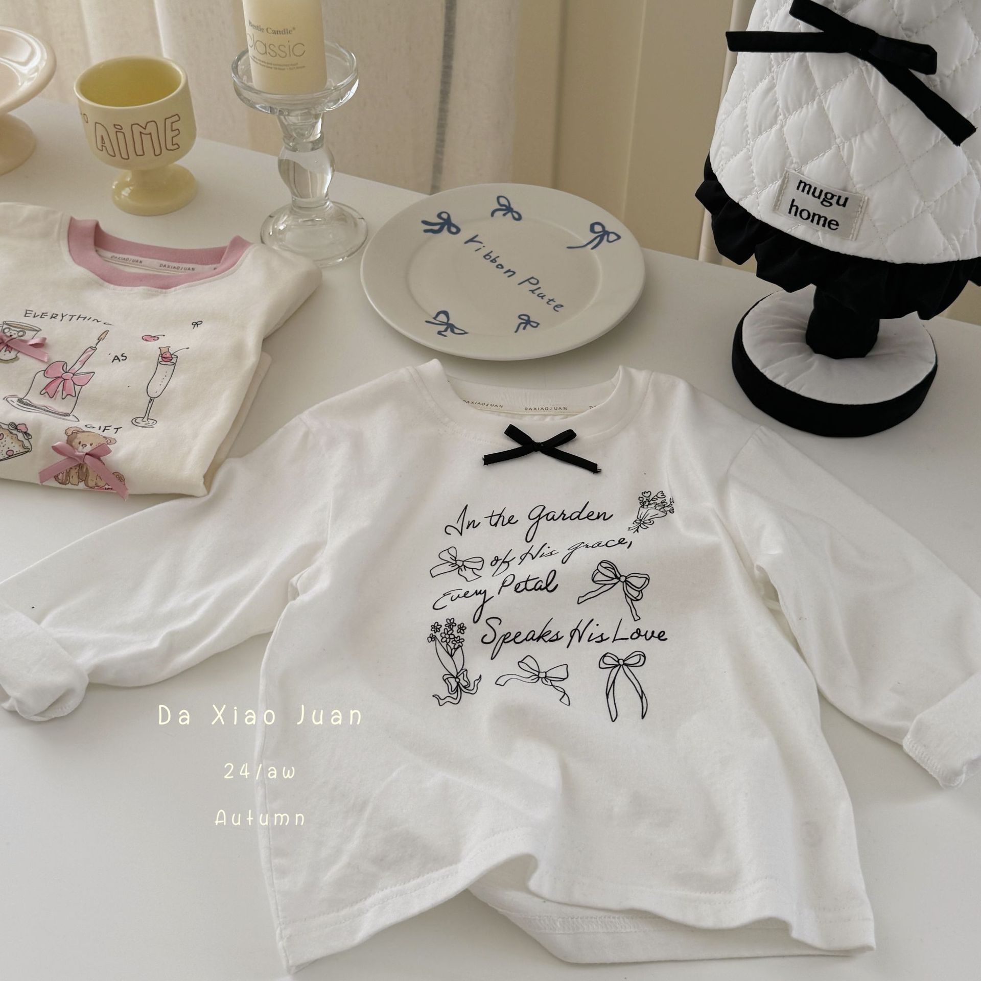 大小ロール子供プリント長袖Tシャツ2025春新作女の子かわいいプリントおしゃれルーズトップ