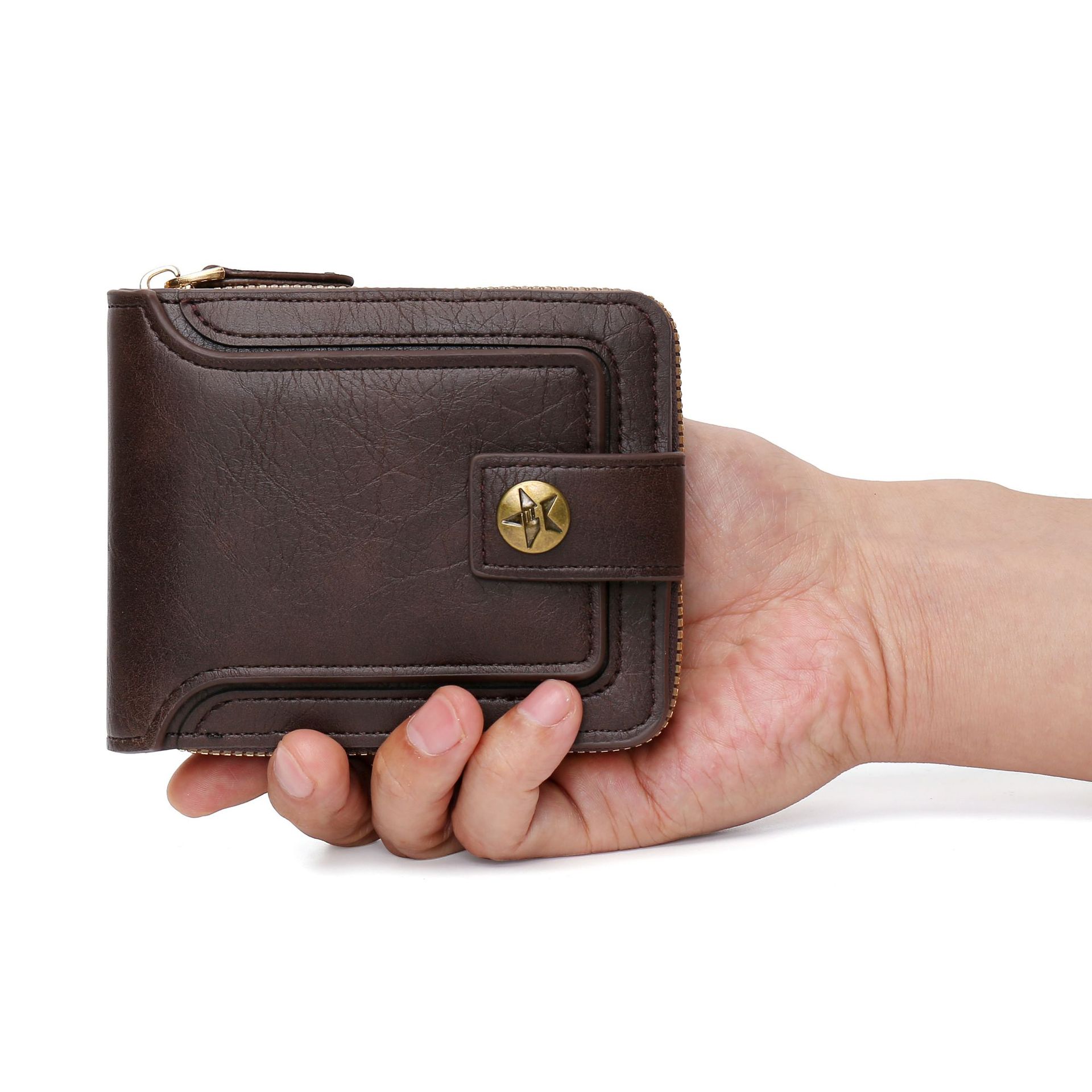 Transfronterizo popular nuevos hombres billetera corta de gran capacidad titular de la tarjeta de licencia de conducir juvenil Cartera horizontal integrada al por mayor