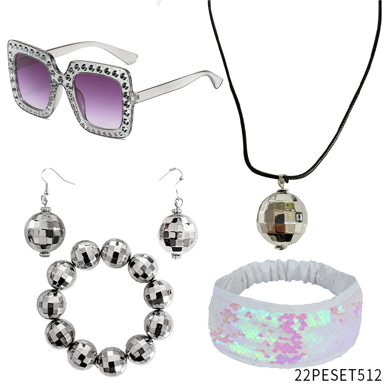 Accesorios para pelucas de fiesta de carnaval, collar de Elvis estilo disco de los 70, accesorios de fiesta de los 90, peluca de fiesta