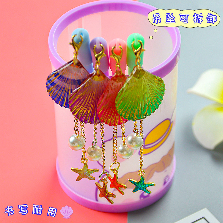 Creativo perla Shell pluma colgante lindo estudiante de papelería estrella de mar colgante gel pluma de oficina a base de agua firma pluma
