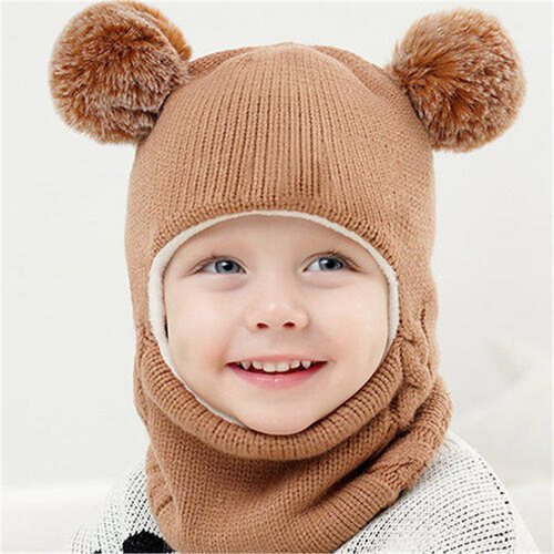 High-end Bestselling Winter Children's Hat and Neck Scarf Combo with Fleece Ear Protection Baby Knitted Hat for Kids