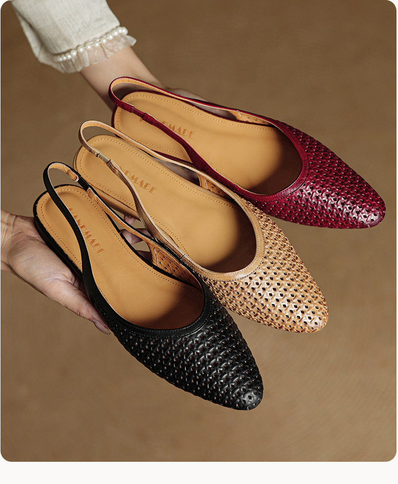 Sandal nữ da bò mũi kín quai sau đế bệt phong cách Hàn Quốc — đen chi tiết 5
