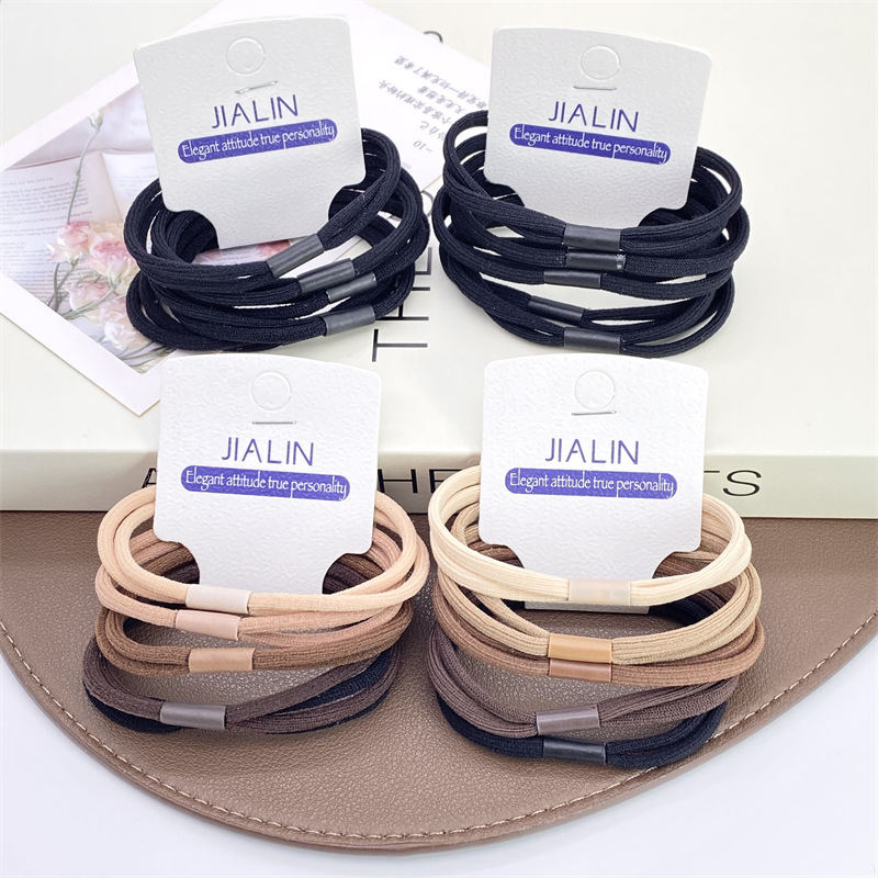 Coletero elástico de color liso 2 en 1 con doble tira, color té con leche, accesorios para el cabello al por mayor para tiendas de dólar