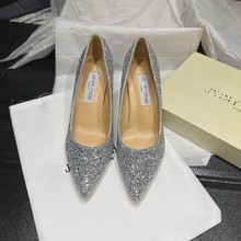 高版本jc气质高跟鞋女2025新款时尚尖头亮片单鞋通勤细跟高跟鞋女