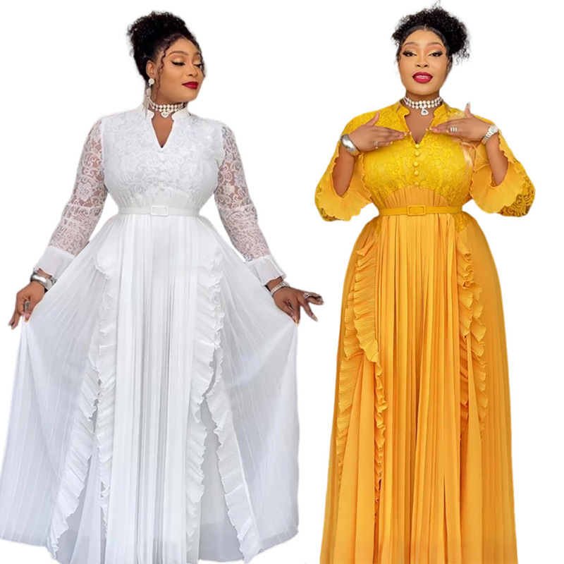 Aliexpress Elegant Banquet Lace Patchwork Long Dress Gown Cross-Border Foreign Trade African Plus Size Elegant Bridesmaid Dress