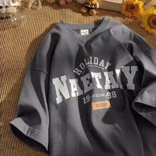 美式短袖男款夏季复古衣服潮牌上衣宽松潮流时尚百搭高街潮男t恤