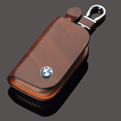 Car key bag — Car Logo Key Cover - bmw-wood-grain-brown