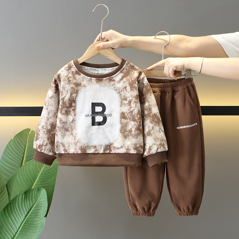 6137 Traje de suéter para niños Primavera y otoño de dos piezas para niños Pantalones de suéter con estampado de letras geniales y guapos para hombres Ropa deportiva de otoño