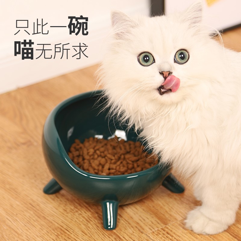 고양이 그릇 세라믹 고양이 먹이 분지 전복 방지 높은 다리 더블 그릇 새끼 고양이 마시는 그릇 보호 경추 술꾼 고양이 용품