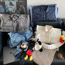 小众设计可爱玩偶背带工装衬衣领口托特包2025新款水洗牛仔斜挎包