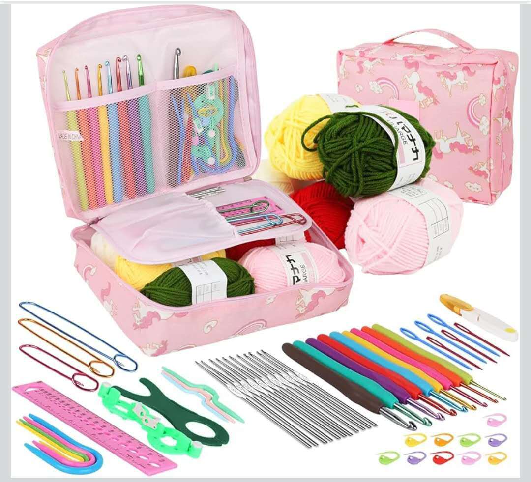 Selección estricta de lana herramientas de crochet paquete de almacenamiento para principiantes paquete de material DIY trenzado 59 piezas