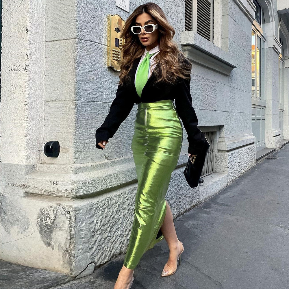 Street Occasion Comfort Function Summer Sexy Solid Color Pu Polyester Maxi Long Dress Skirts