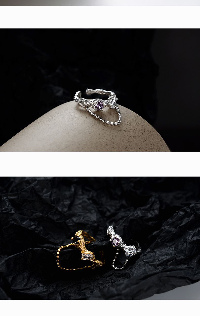 Fashion Geometric Sterling Silver Inlay Zircon Open Ring 1 Piece