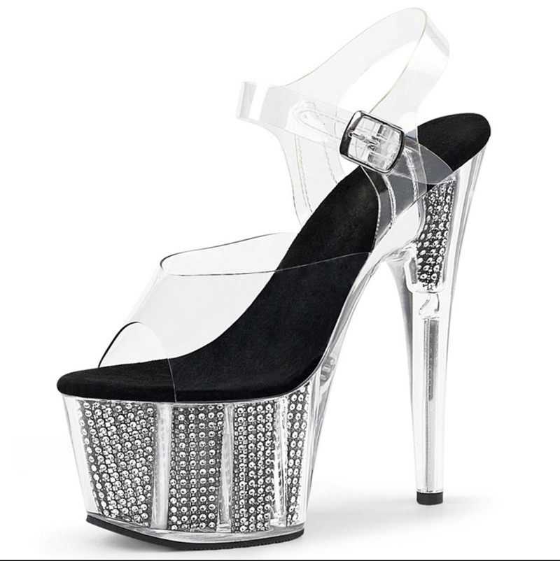 20cm tubo de acero zapatos de tacón antideslizante modelo de desfile zapatos de entrenamiento impermeables especiales de diamante de agua sandalias de cristal transparente image 17