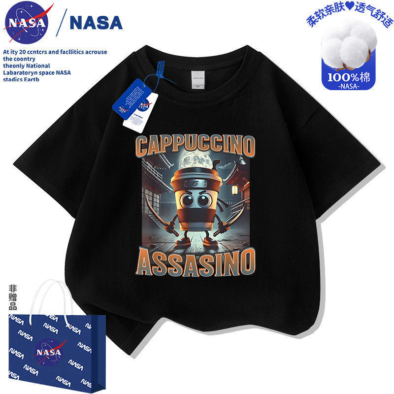 NASA 子供用山海経 AI 抽象半袖 Tシャツ カプチーノ アサシーノ 男の子と女の子のトップス|undefined